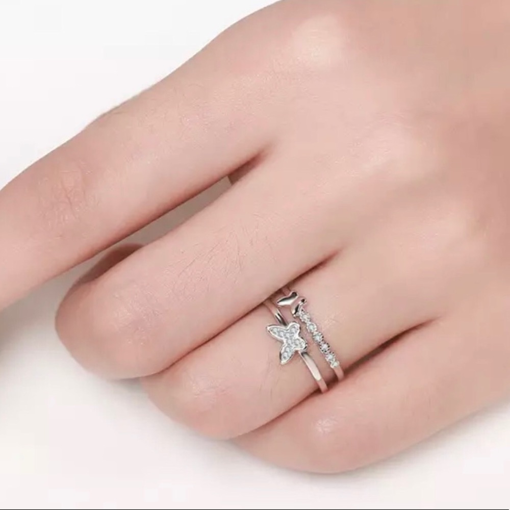 925 Sterling Silver Butterfly Layered Ring - Picture 4 of 5